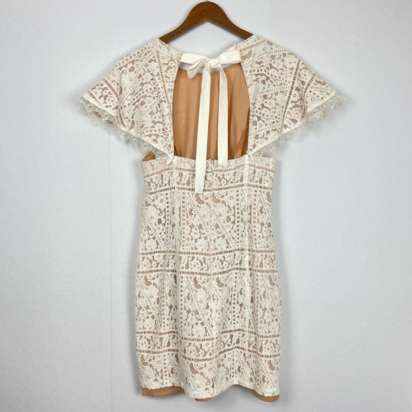 Endless Rose | White Lace Neutral Layering Open Tie Back Flutter Sleeve Dress - Picture 2 of 7